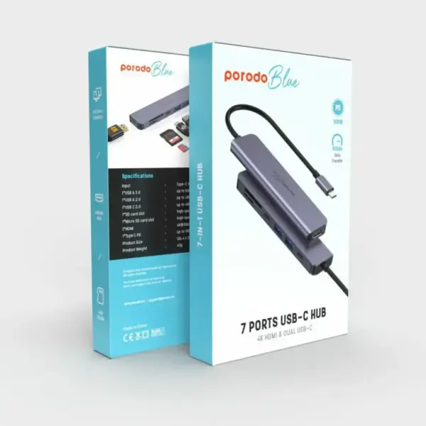 PORODO BLUE 7 PORTS USB-C HUB | 4K HDMI & DUAL USB-C